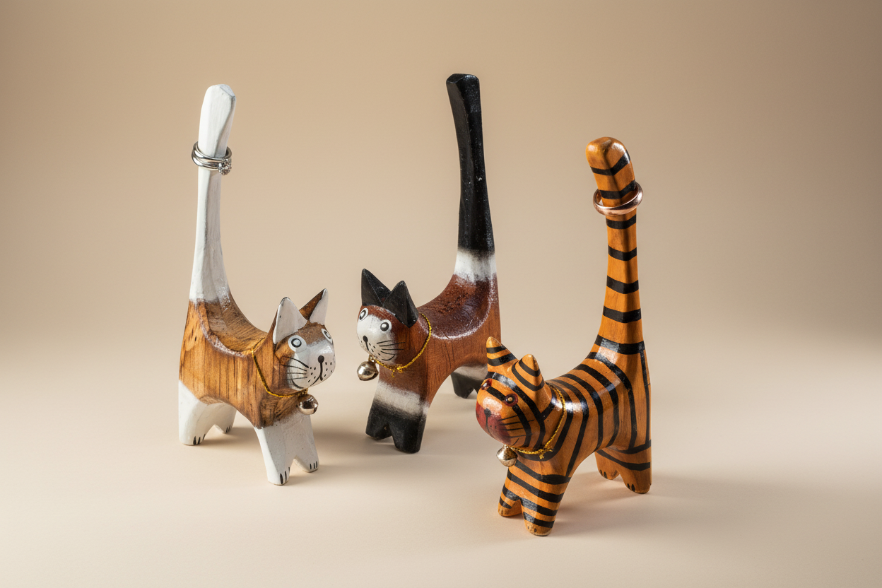 Namaste - Wooden Hand Painted Cat Ring Holder/Ornament