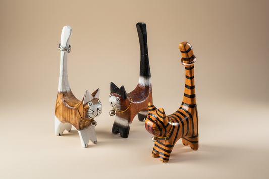 Namaste - Wooden Hand Painted Cat Ring Holder/Ornament