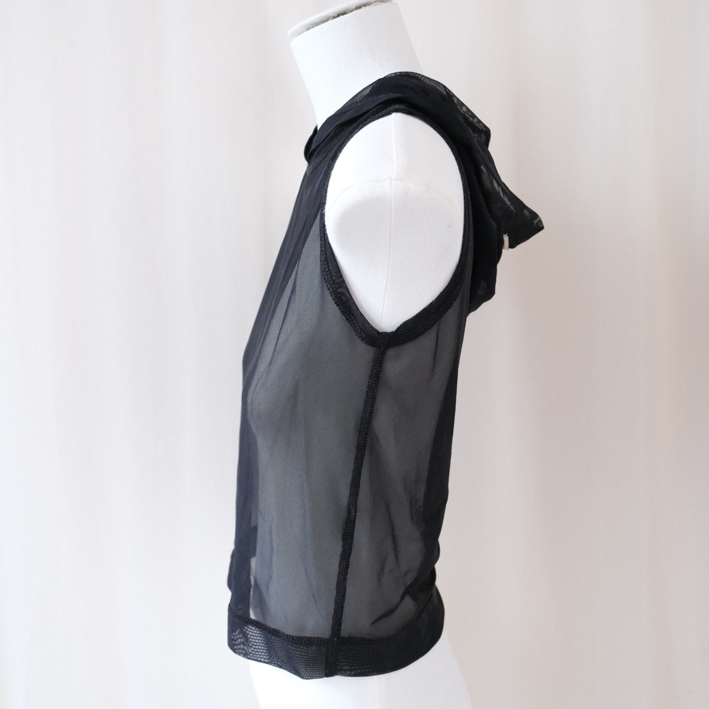 Vintage Fiorucci Sheer Black Mesh Sleeveless Hoodie Top – Y2K Clubwear