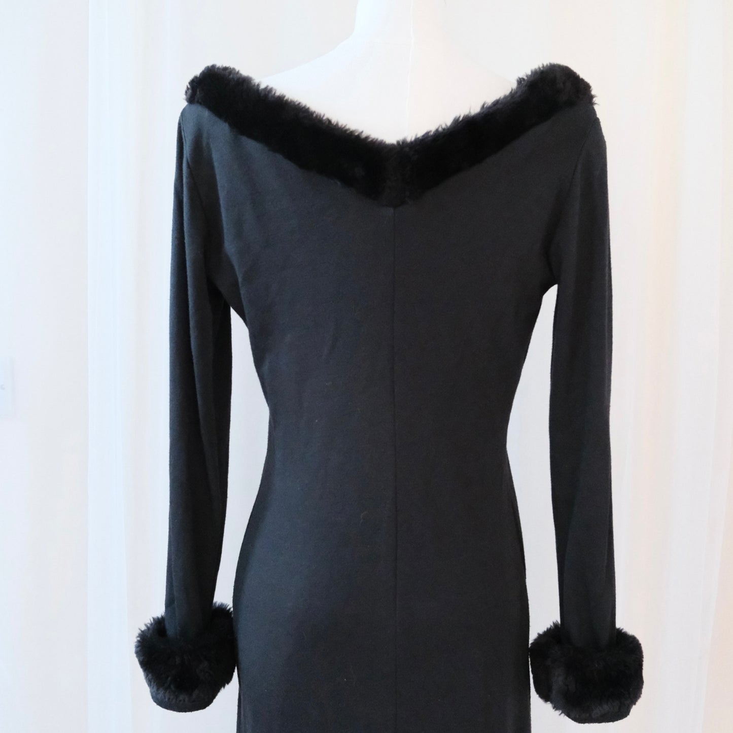 Vintage Italian Black Gown with Faux Fur Trim