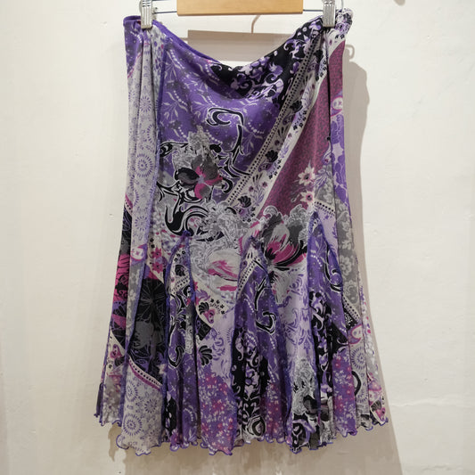 Vintage Purple Patchwork Print Sheer Midi Skirt