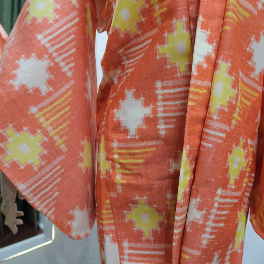 Vintage Orange & Yellow Ikat Print Haori Jacket