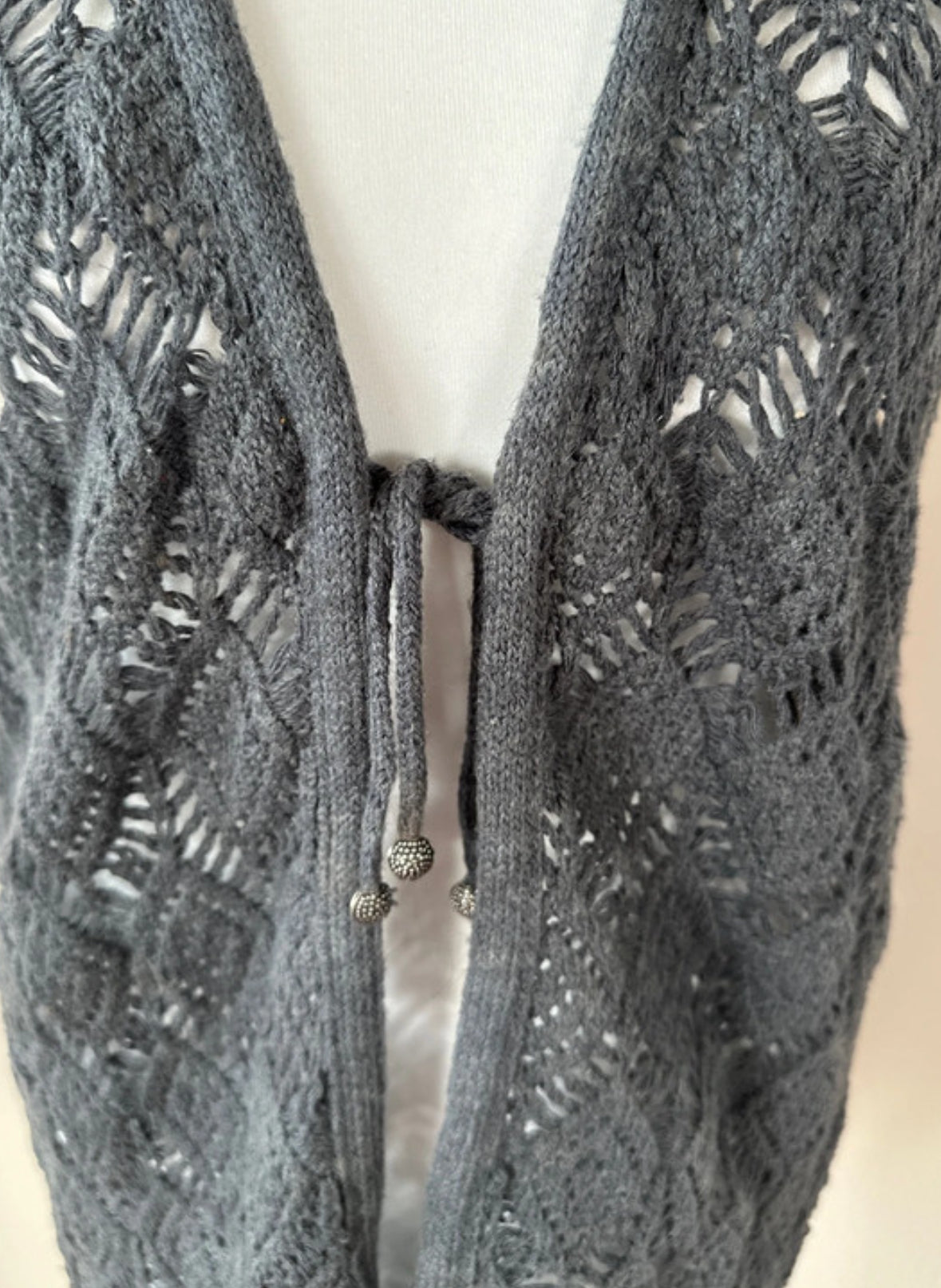 Halfon vintage grey crochet cardigan knit jumper - One Size