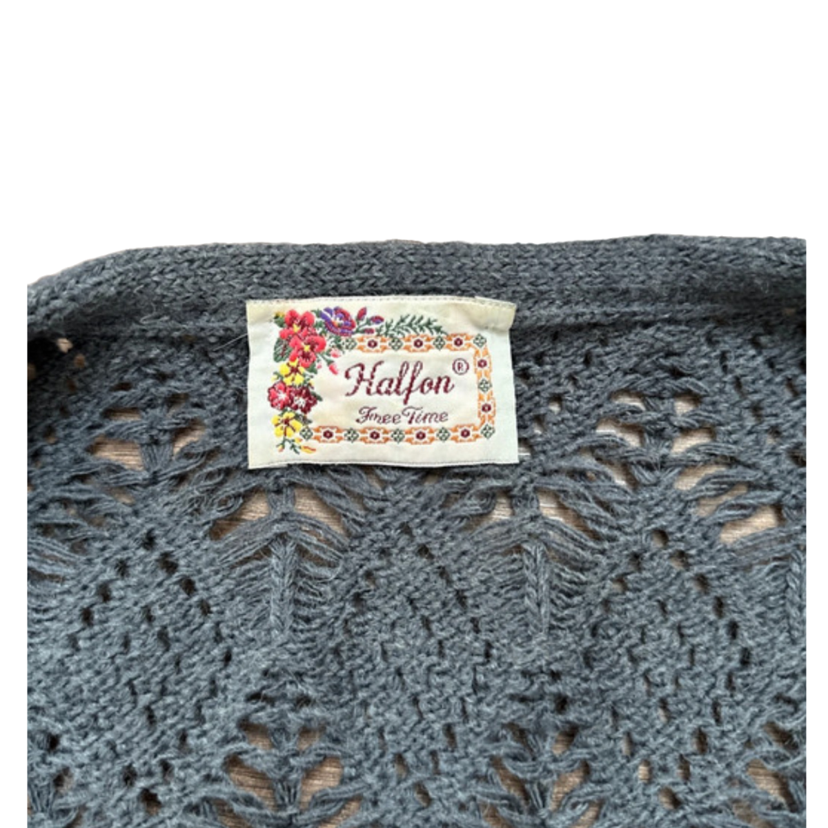 Halfon vintage grey crochet cardigan knit jumper - One Size