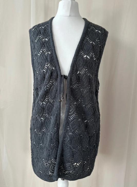 Halfon vintage grey crochet cardigan knit jumper - One Size