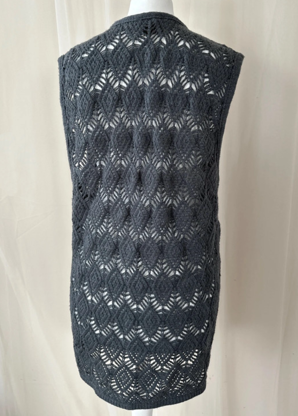Halfon vintage grey crochet cardigan knit jumper - One Size