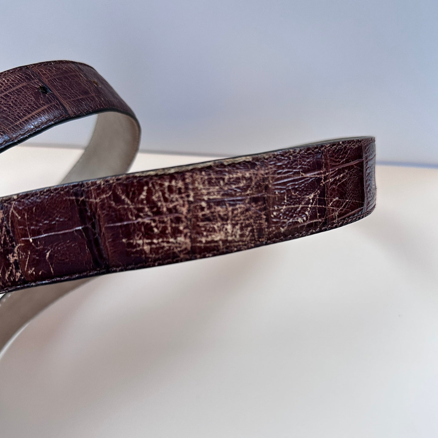 Valentino vintage brown croc effect leather belt - M