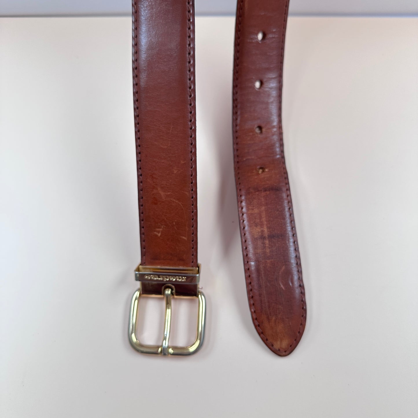 Madras vintage brown leather belt - XS