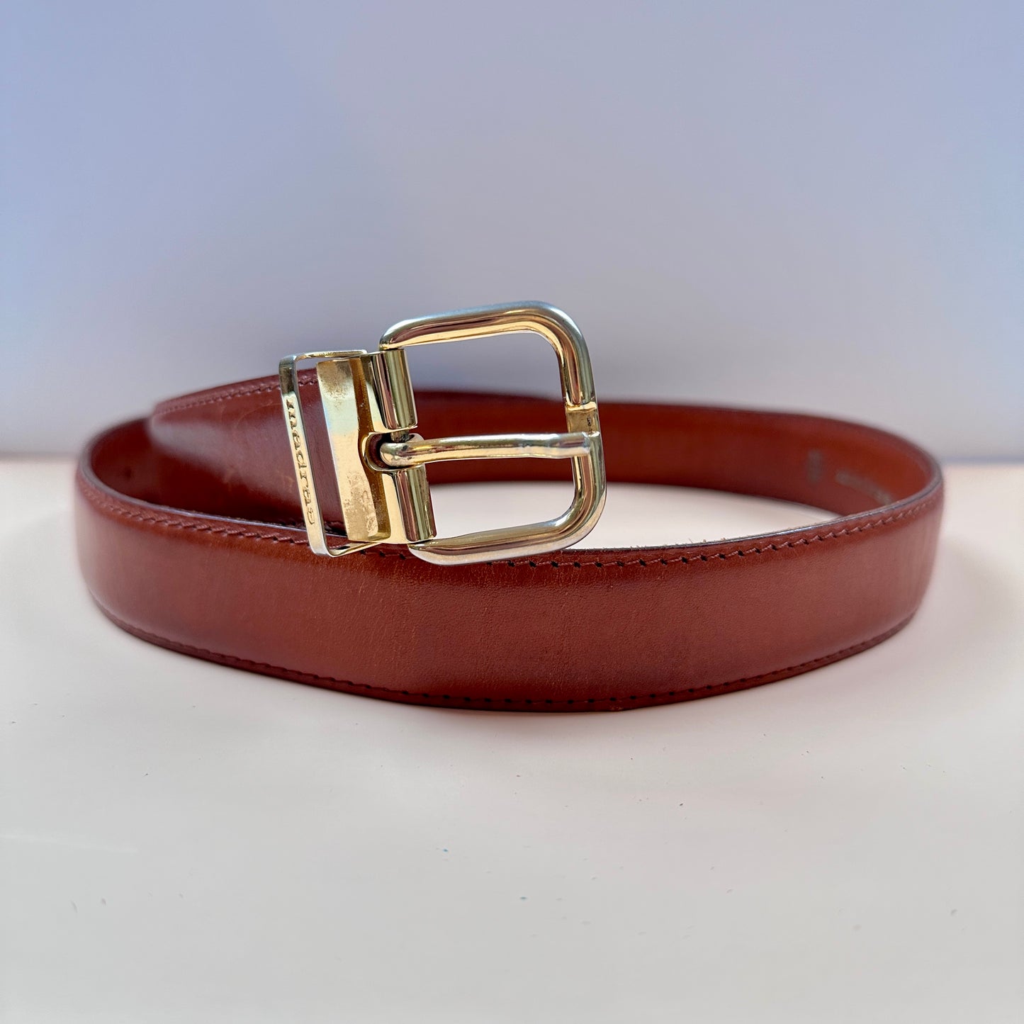 Madras vintage brown leather belt - XS