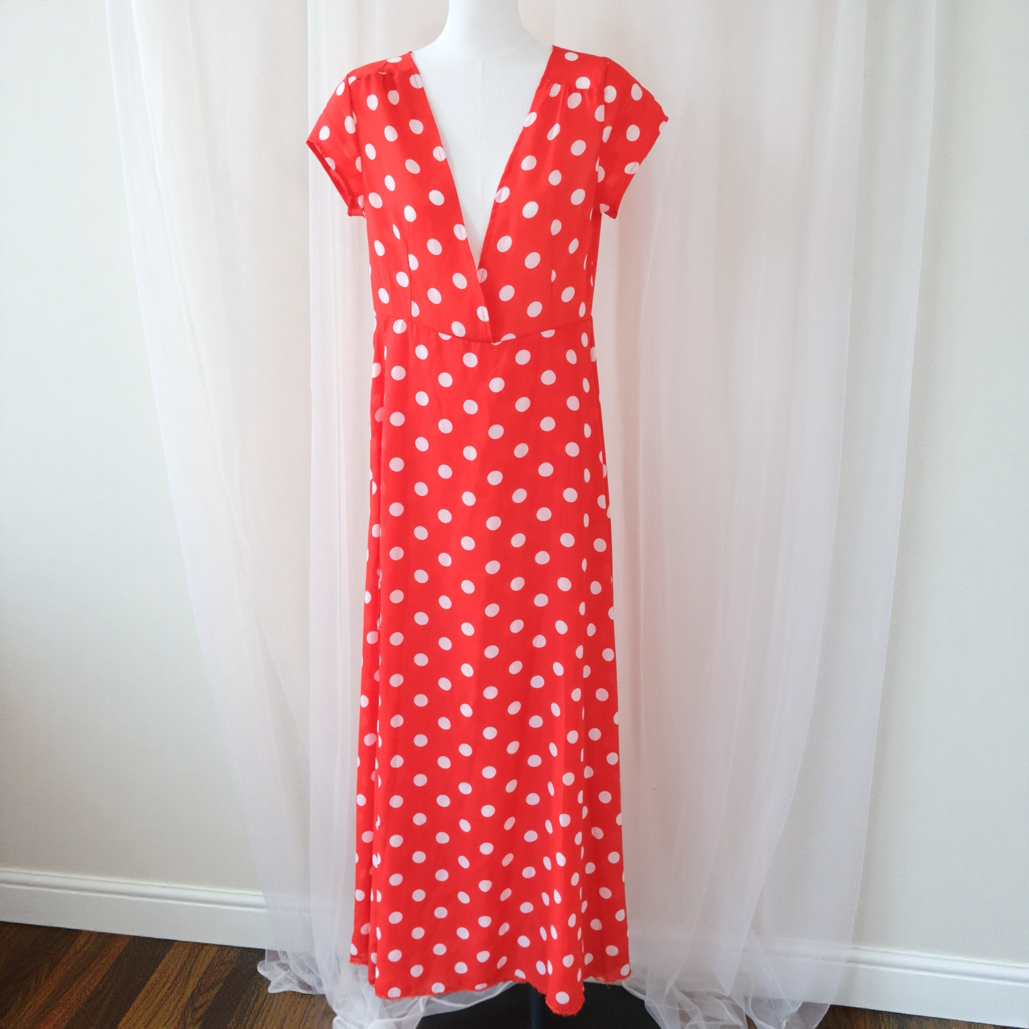 red and white polka dot wrap dress Polka Dot Wrap Maxi Dress