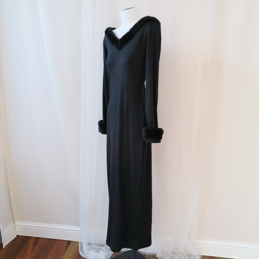 Vintage Italian Black Gown with Faux Fur Trim
