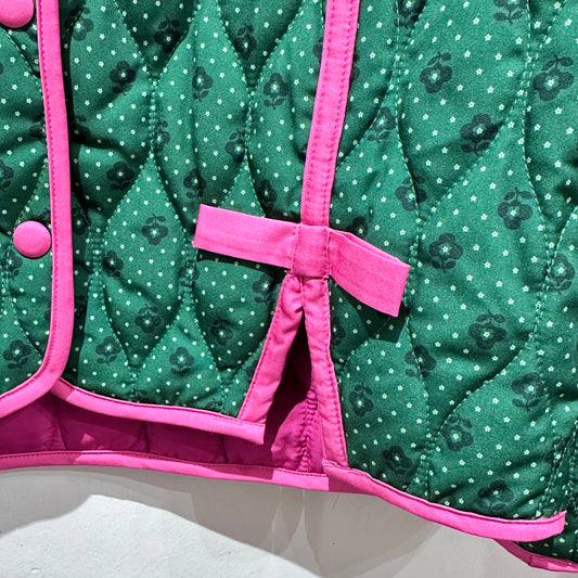 Vintage Green Quilted Jacket with Pink Trim – Preloved Statement Jacket