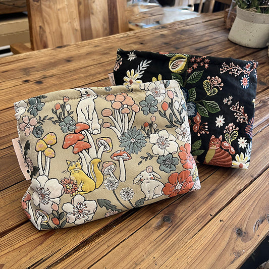 Floral Animal Print Makeup Bag | Cute Toiletry Pouch with Rabbit, Fox & Flower Design