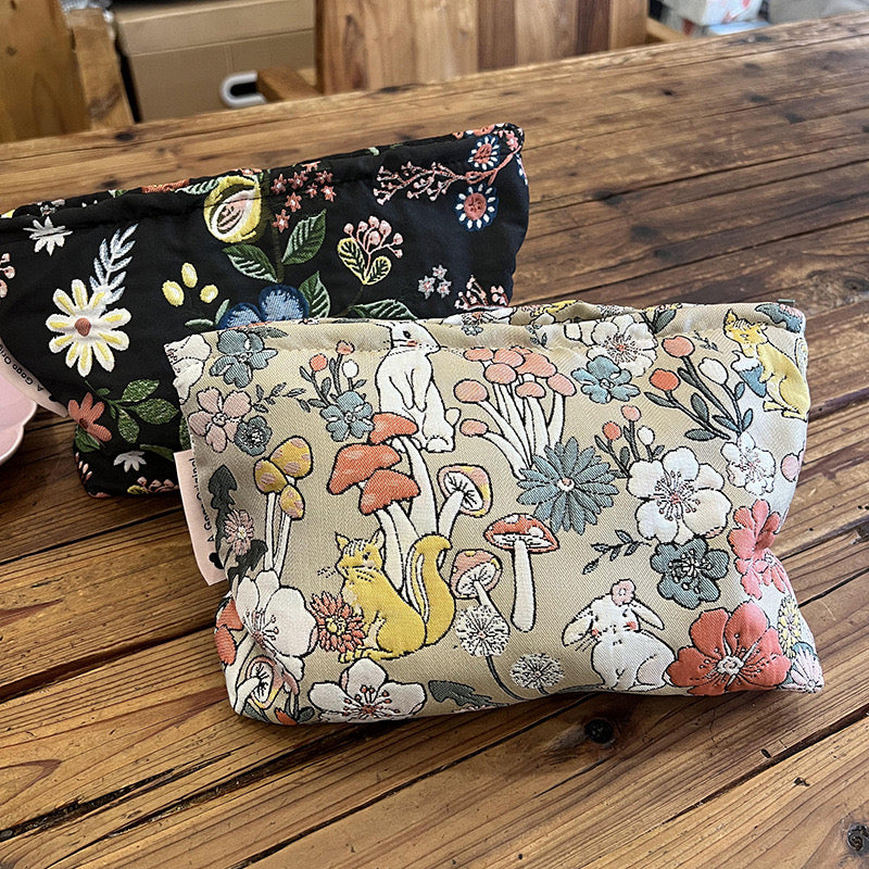 Floral Animal Print Makeup Bag | Cute Toiletry Pouch with Rabbit, Fox & Flower Design