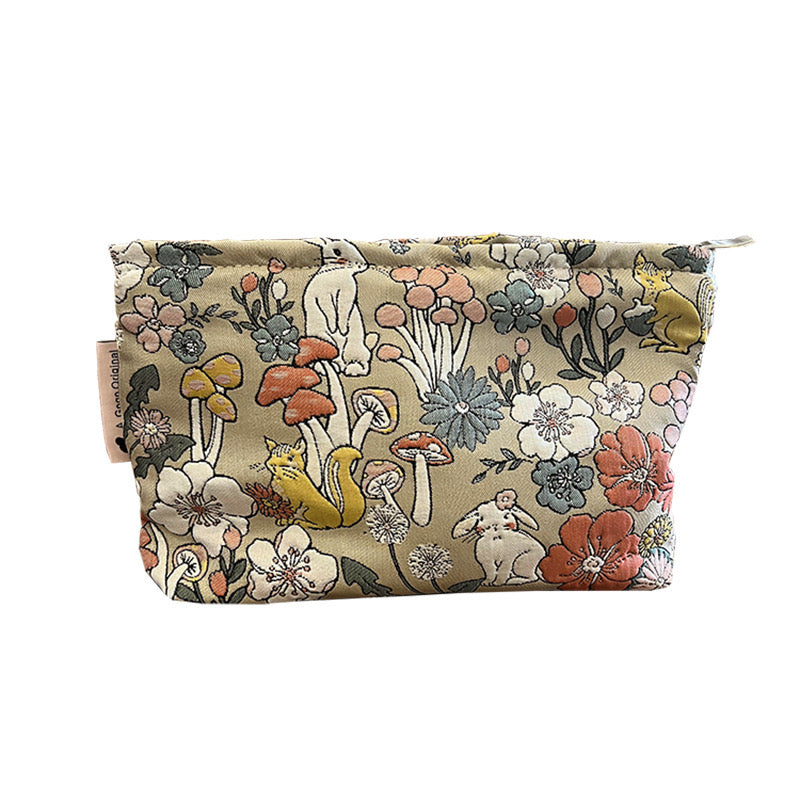 Floral Animal Print Makeup Bag | Cute Toiletry Pouch with Rabbit, Fox & Flower Design