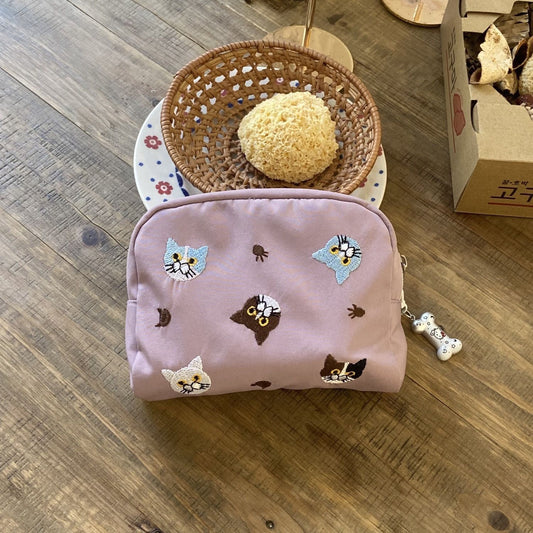Cute Cat Embroidery Coin Purse Makeup Bag Cute Travel Pouch