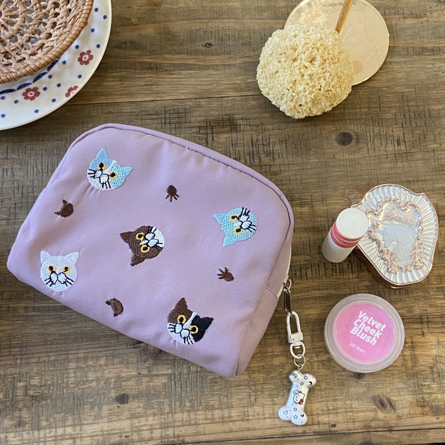 Cute Cat Embroidery Coin Purse Makeup Bag Cute Travel Pouch