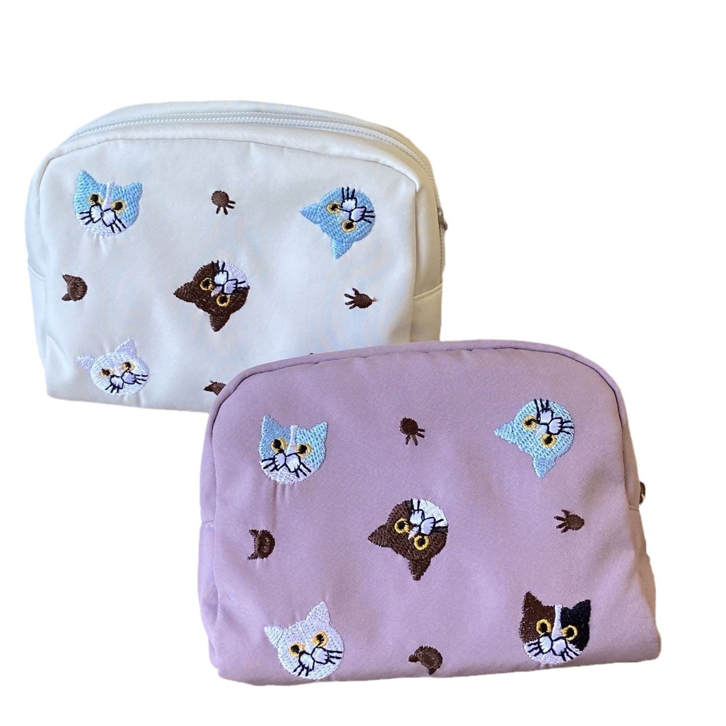 Cute Cat Embroidery Coin Purse Makeup Bag Cute Travel Pouch