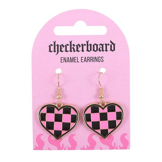 Something Different Wholesale - Checkerboard Heart Y2K Earrings