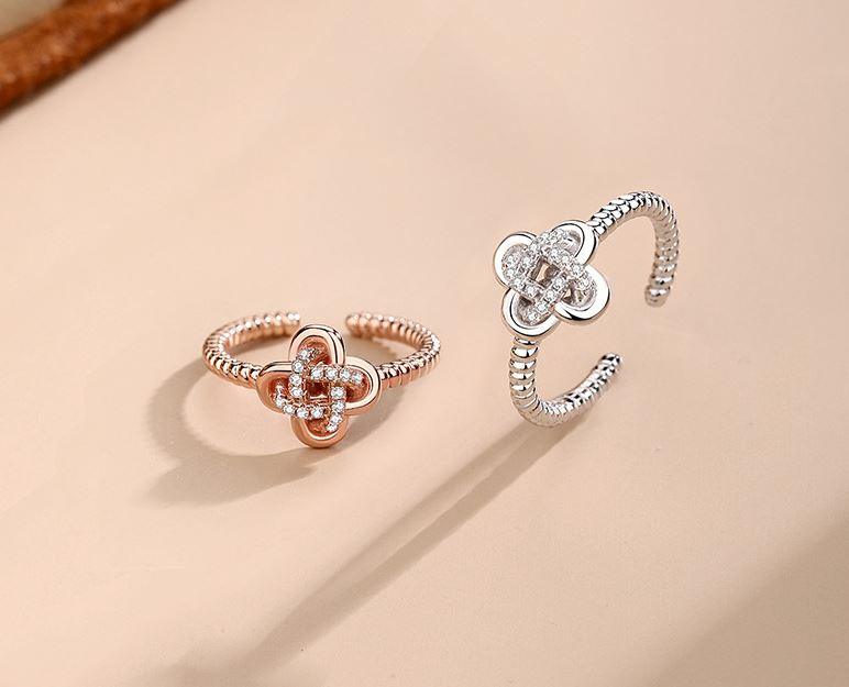 Lucky Clover Blossom Open Ended Sterling Silver Ring - OneCatBoutique
