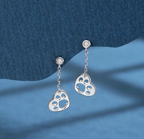 Sterling Silber Roségold Blau oder Pink Opal Paw Print Ohr stecker für Weihnacht Sterling Silber Roségold Blau oder Pink Opal Paw Print Ohr stecker für Weihnacht