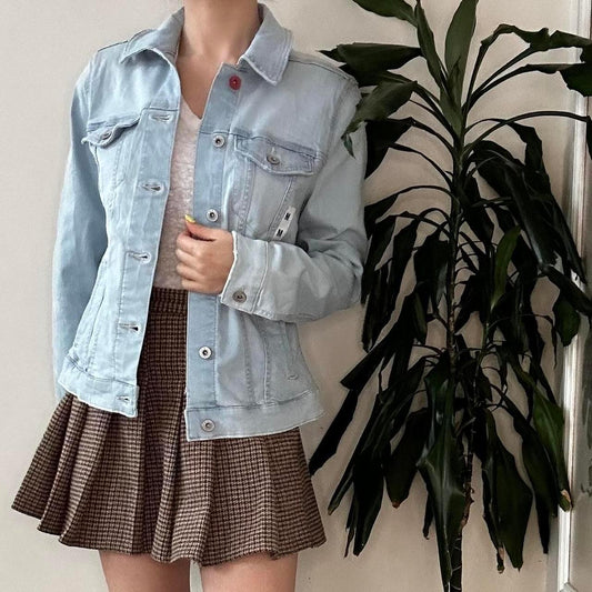 Y2K reworked EV1 teddy blue denim jacket with love heart - OneCatBoutique