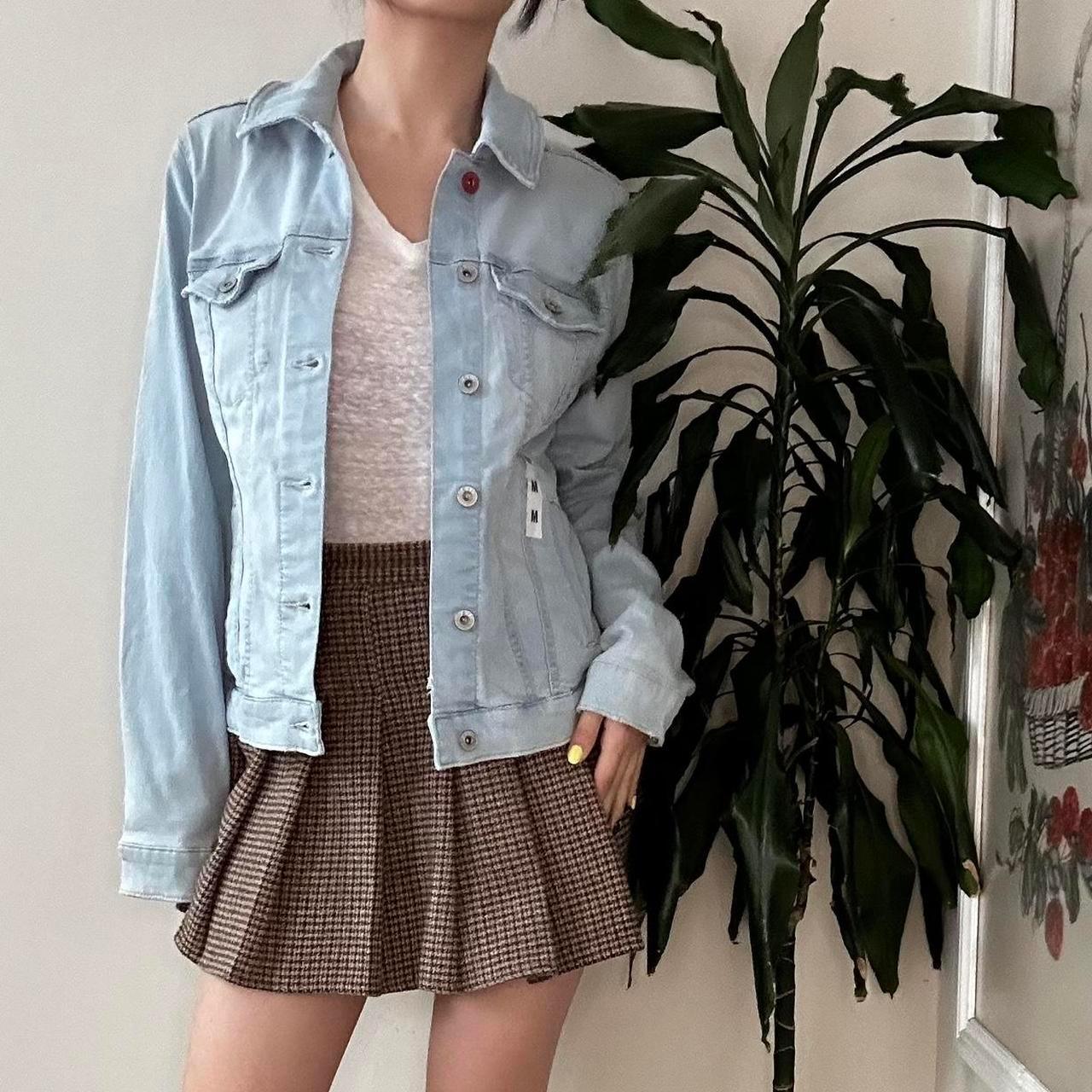 Y2K reworked EV1 teddy blue denim jacket with love heart - OneCatBoutique