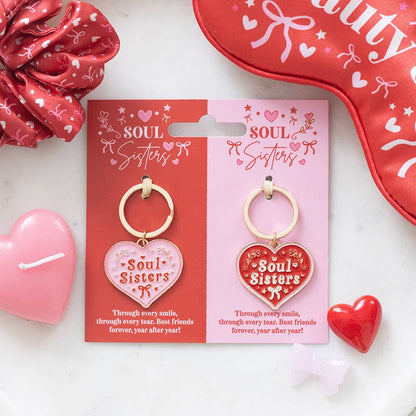 Something Different - Pair of Soul Sisters Valentine's Day Love Heart Keyrings