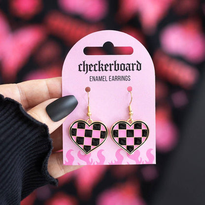 Something Different - Checkerboard Heart Y2K Earrings