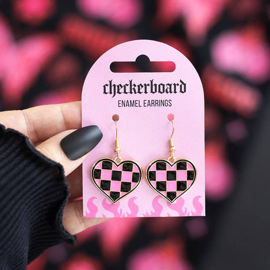 Something Different Wholesale - Checkerboard Heart Y2K Earrings