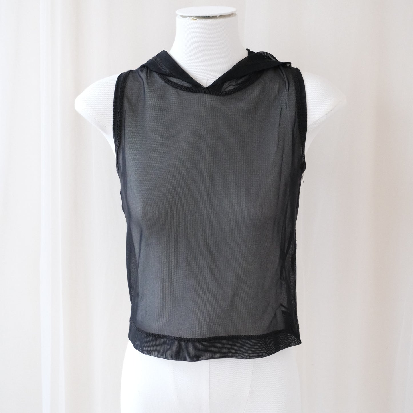 Vintage Fiorucci Sheer Black Mesh Sleeveless Hoodie Top – Y2K Clubwear