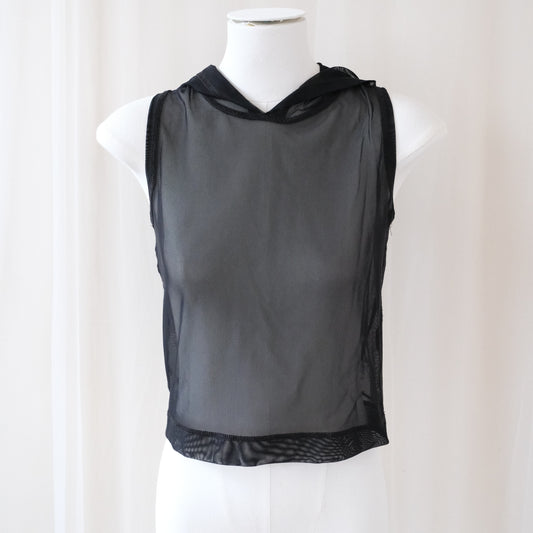 Vintage Fiorucci Sheer Black Mesh Sleeveless Hoodie Top – Y2K Clubwear