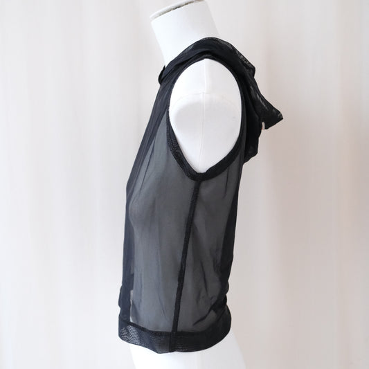 Vintage Fiorucci Sheer Black Mesh Sleeveless Hoodie Top – Y2K Clubwear