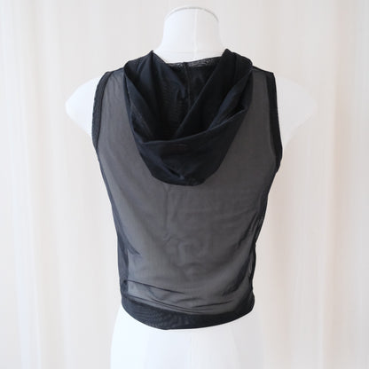 Vintage Fiorucci Sheer Black Mesh Sleeveless Hoodie Top – Y2K Clubwear