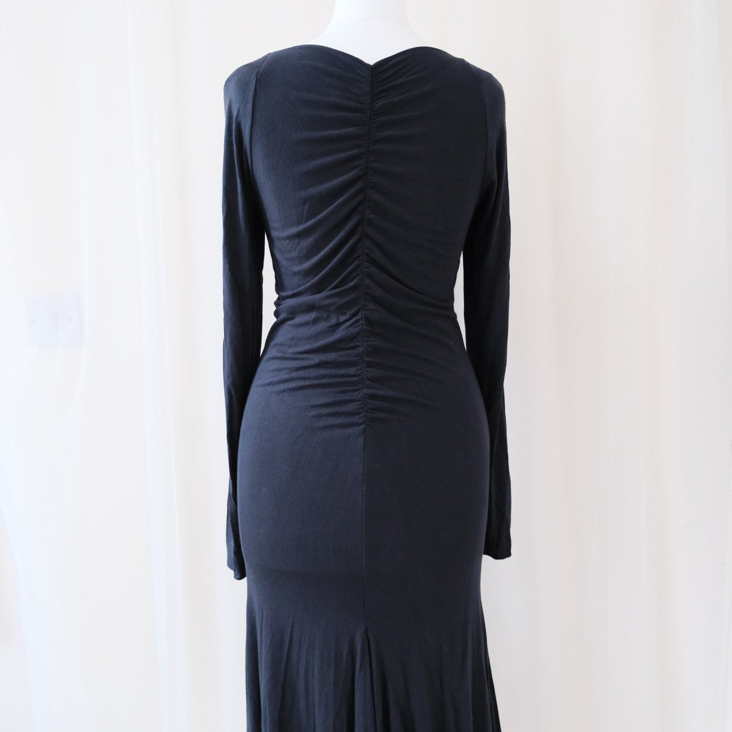 Vintage Class Roberto Cavalli Black Long Sleeve Dress – Ruched Gothic Midi