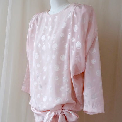 Vintage 1980s Orite Blush Pink Polka Dot Dress – Pleated Skirt & Bow Detail