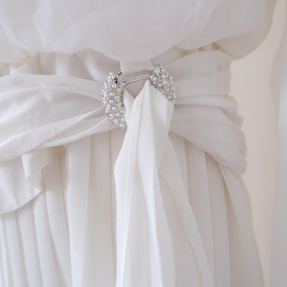 🤍 Vintage Hewvy Lee White Chiffon Pleated Midi Dress – Made in USA