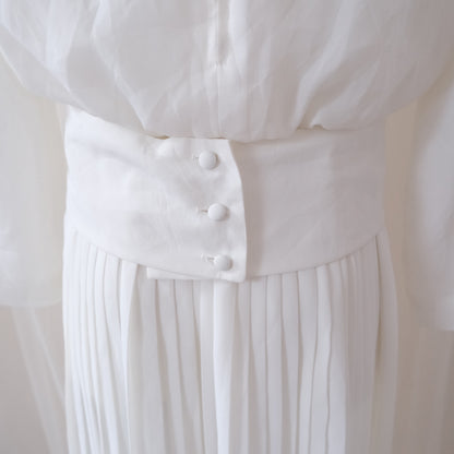 🤍 Vintage Hewvy Lee White Chiffon Pleated Midi Dress – Made in USA