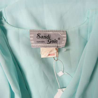 💎 Vintage Sandi Gale Aqua Blue Chiffon Midi Dress – Long Sleeve Romantic Silhouette
