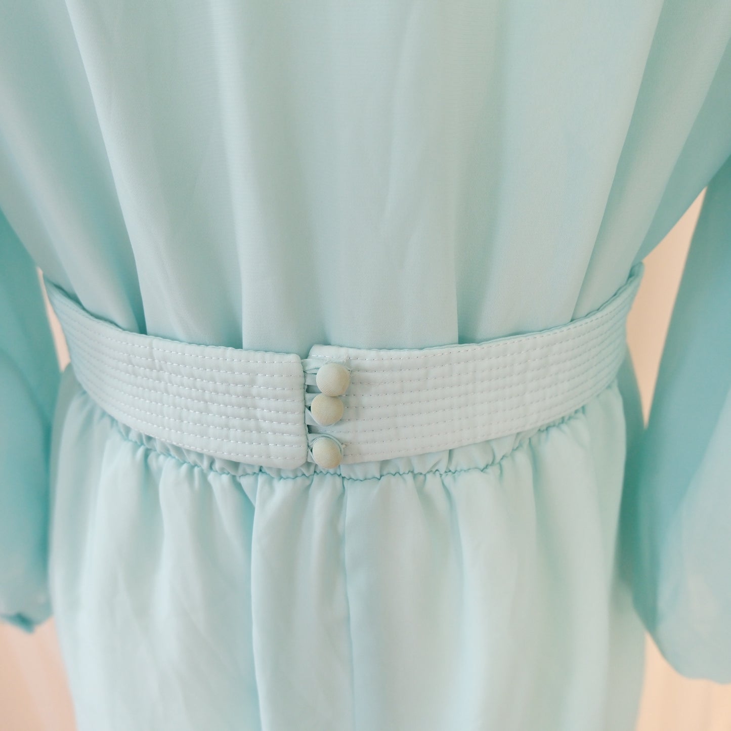 💎 Vintage Sandi Gale Aqua Blue Chiffon Midi Dress – Long Sleeve Romantic Silhouette