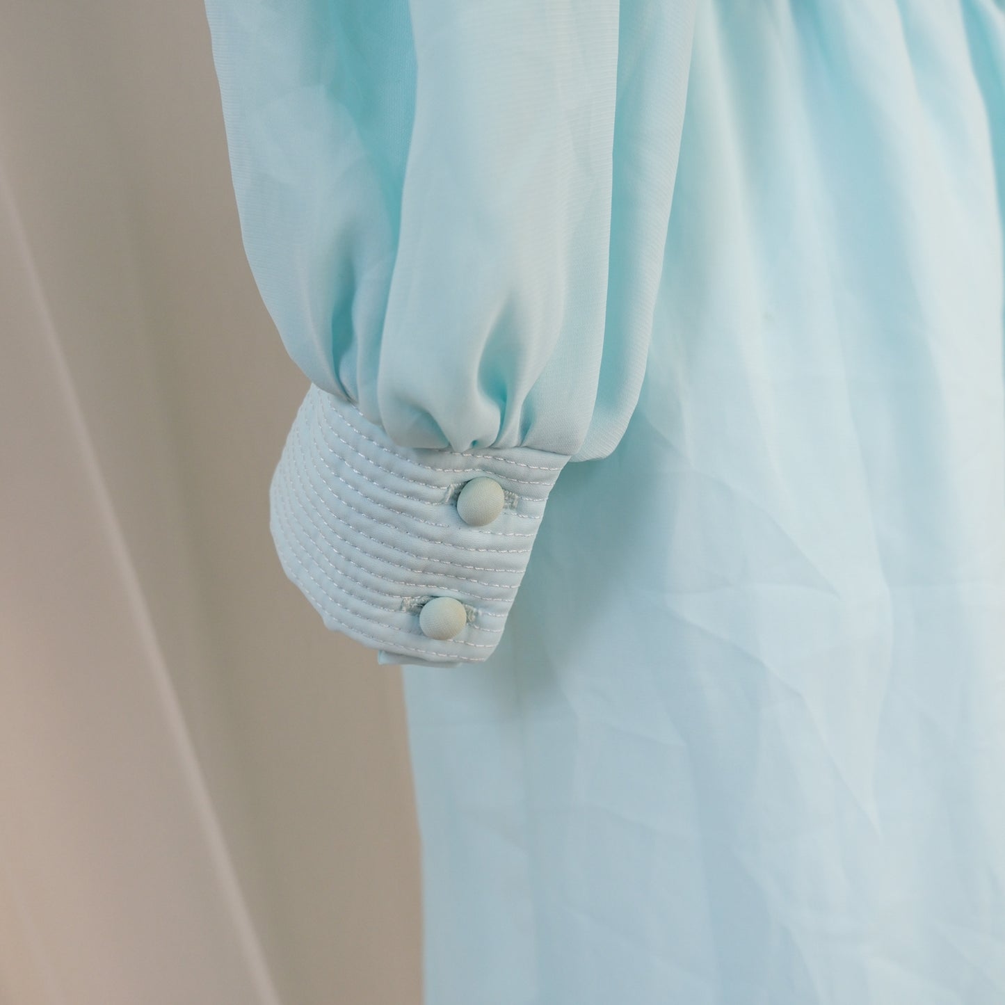 💎 Vintage Sandi Gale Aqua Blue Chiffon Midi Dress – Long Sleeve Romantic Silhouette