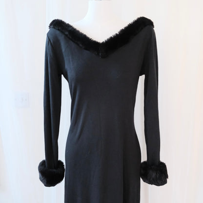 Vintage Italian Black Gown with Faux Fur Trim
