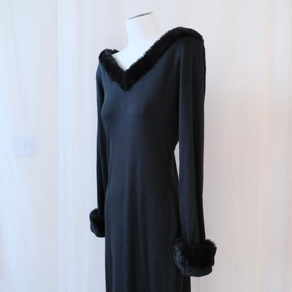 Vintage Italian Black Gown with Faux Fur Trim