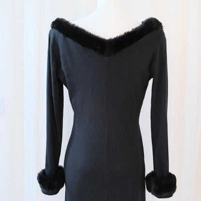 Vintage Italian Black Gown with Faux Fur Trim