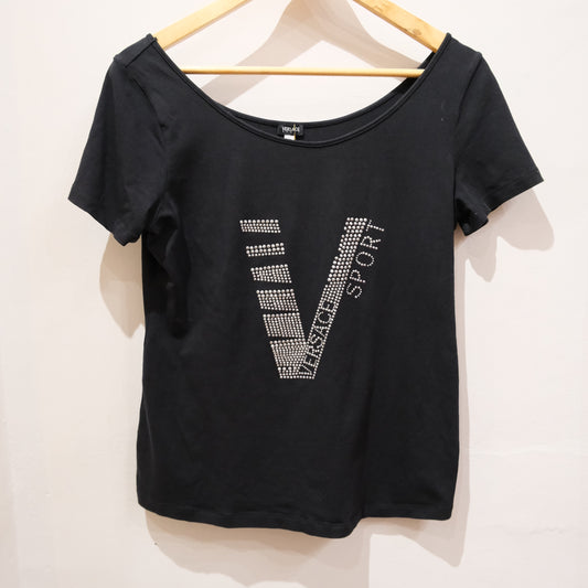 Vintage Versace Sport Metallic Logo Black T-Shirt – Designer Top