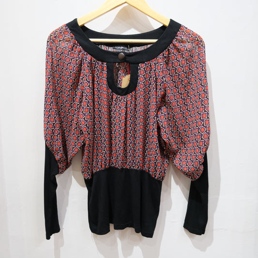 Vintage Kor@Kor Geometric Print Long Sleeve Top