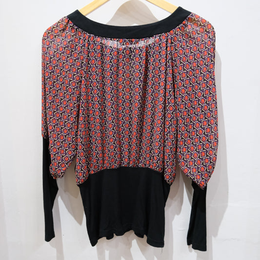 Vintage Kor@Kor Geometric Print Long Sleeve Top
