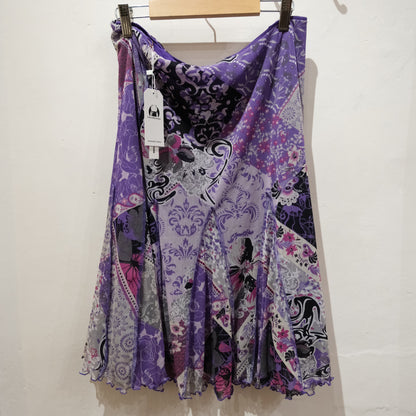 Vintage Purple Patchwork Print Sheer Midi Skirt
