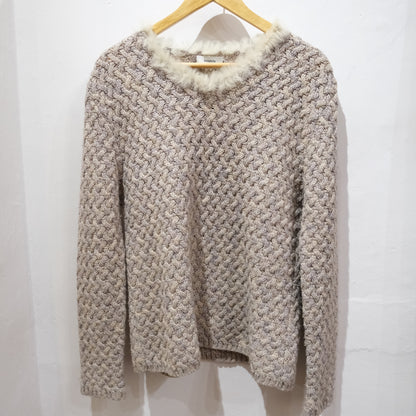 Vintage Lecomte Faux Fur Trim Knit Jumper