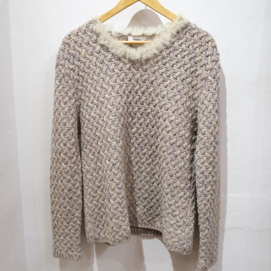 Vintage Lecomte Faux Fur Trim Knit Jumper